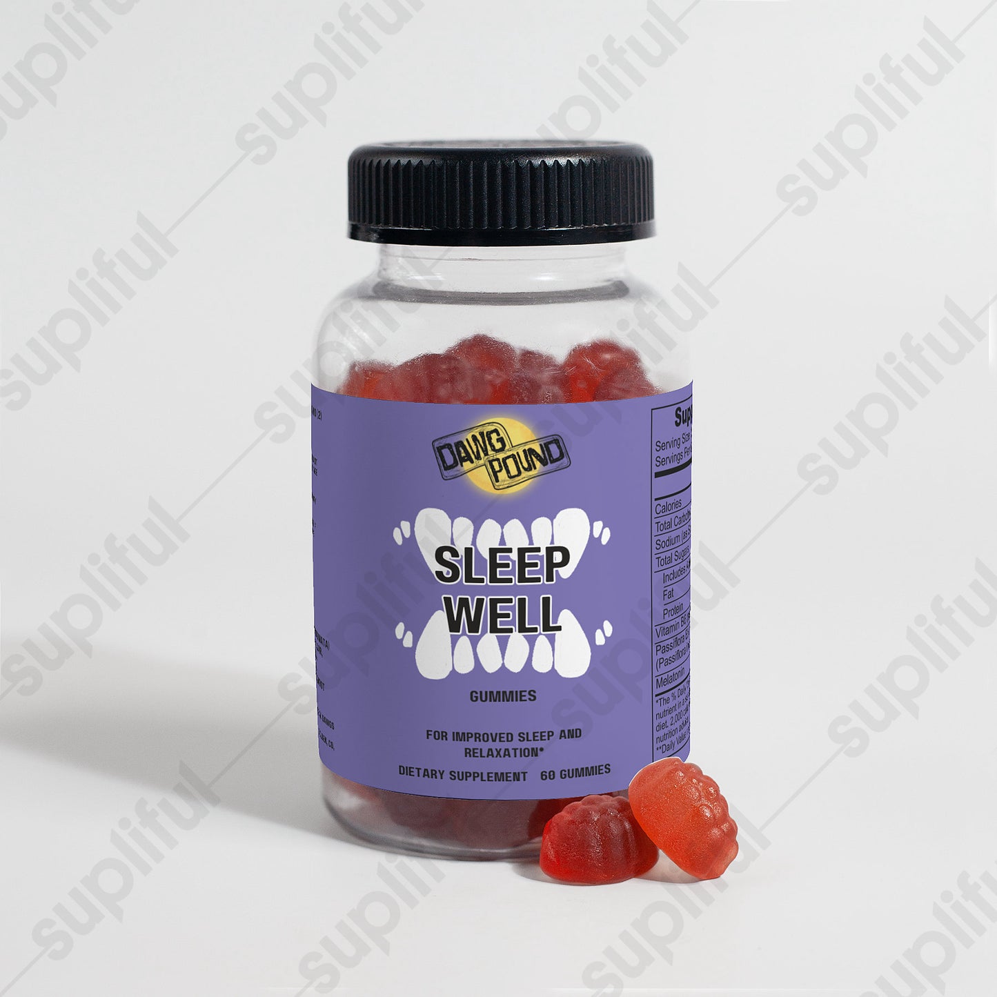 Dawg Pound Sleep Well Supplement Gummies - Front View with Gummies Shown in Front