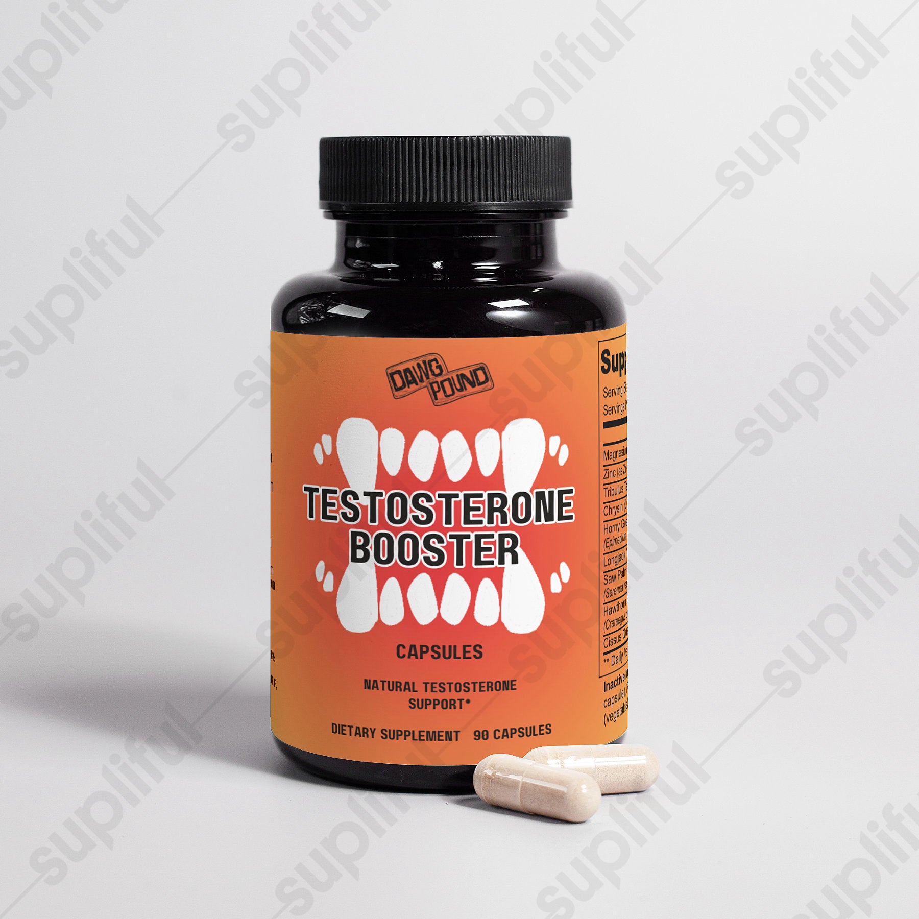 Dawg Pound Testosterone Booster Capsules - Front View with Capsules Displayed in Front