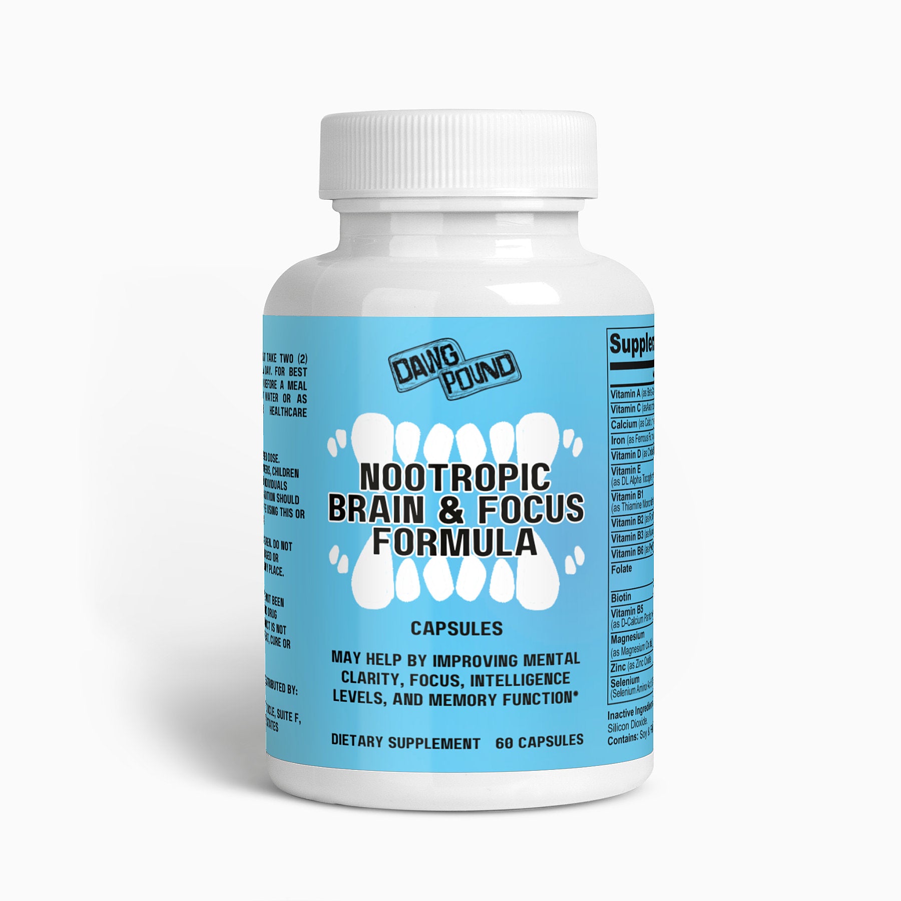 Dawg Pound Nootropic Brain & Focus Formula Supplement Capsules - Front View