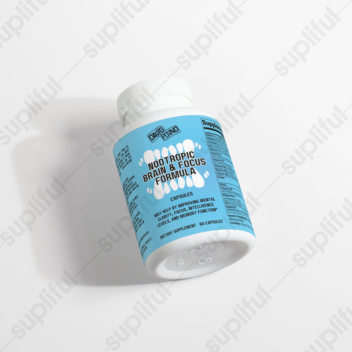 Dawg Pound Nootropic Brain & Focus Formula Supplement Capsules - Tilted Front View