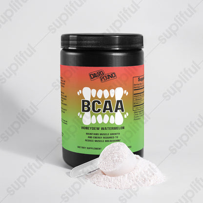 Dawg Pound BCAA Post Workout Powder (Honeydew/Watermelon) - Front View with Powder and Scooper in Front