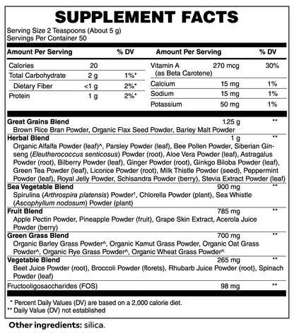 Dawg Pound Ultra Cleanse Smoothie Greens Nutrition Label Detailing Supplement Facts and Ingredients