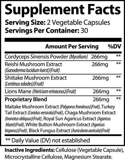 Dawg Pound Mushroom 10 X Supplement Capsules- Supplement Facts 